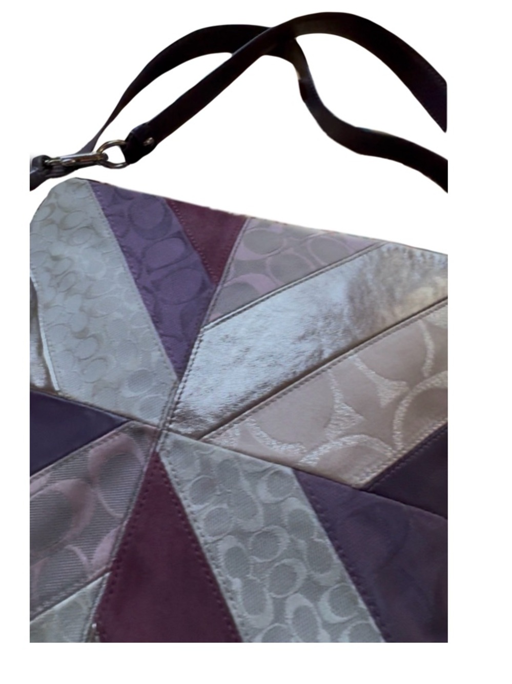 ๐ด Coach Vtg F17706 Gallery Signature Patchwork Purple Leather Suede Shoulder Bag - Picture 6 of 17